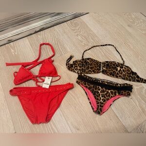 Express Swimsuits (2) Leopard Print (top M bottom XS) & Red (both size SM)